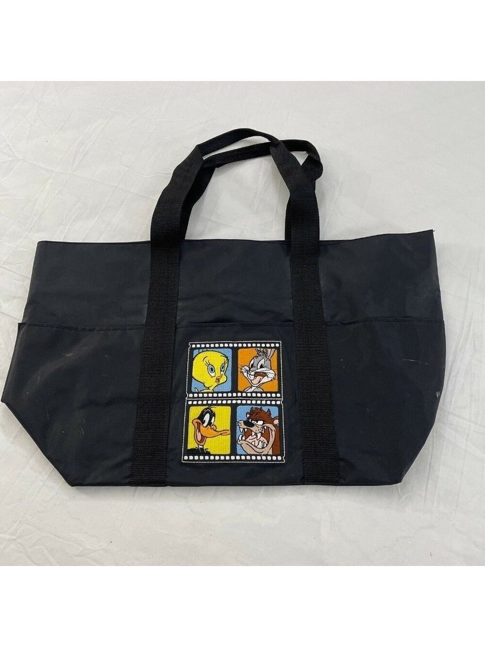 Warner Bros LOONEY TUNES black zip tote travel bag Tweety Bugs Bunny Daffy Duck